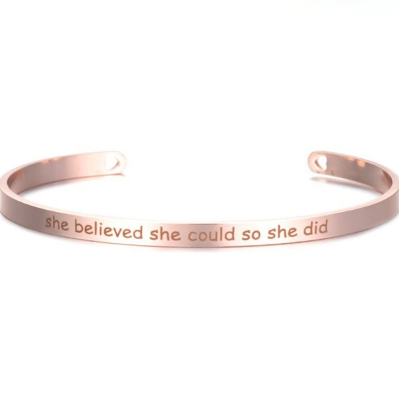 "She Believed She Could..." Rose Gold Bangle - Picture 2 of 4